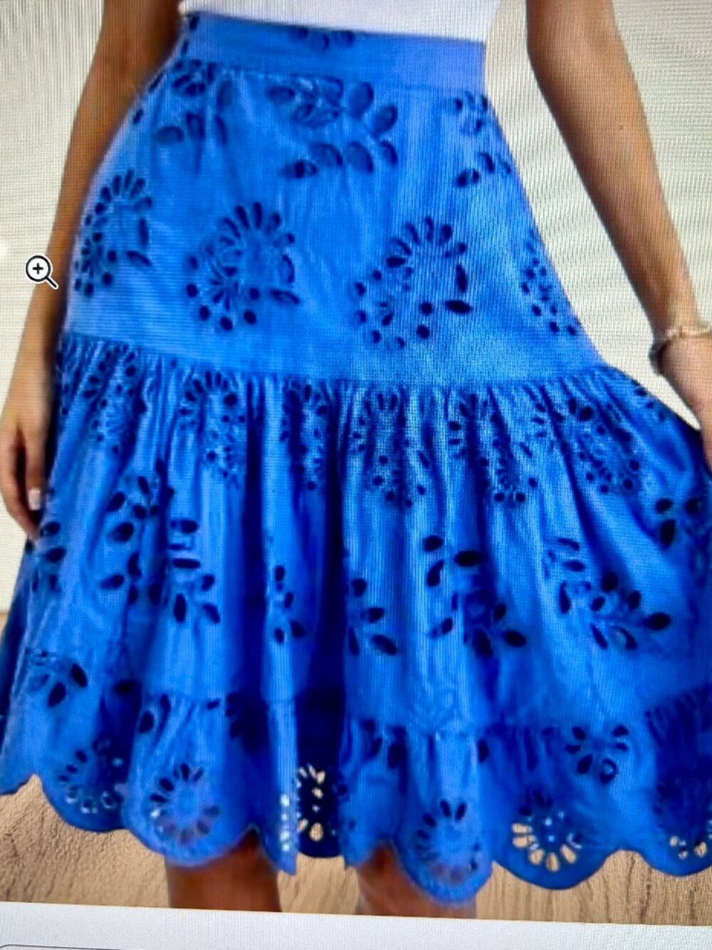 Ann Taylor Bright Blue Eyelet Midi Skirt